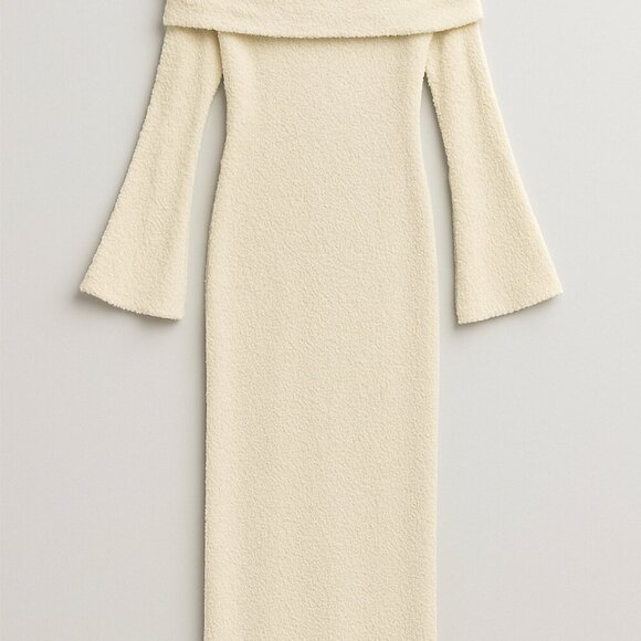 Off-Shoulder Textured Knit Maxi Cover-Up Dress — Cream — L - Picture 2 of 5